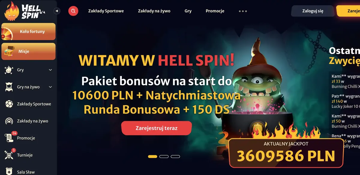 HellSpin Casino úvodná stránka